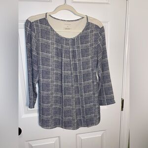 Van Heusen Navy and Cream Plaid Blouse